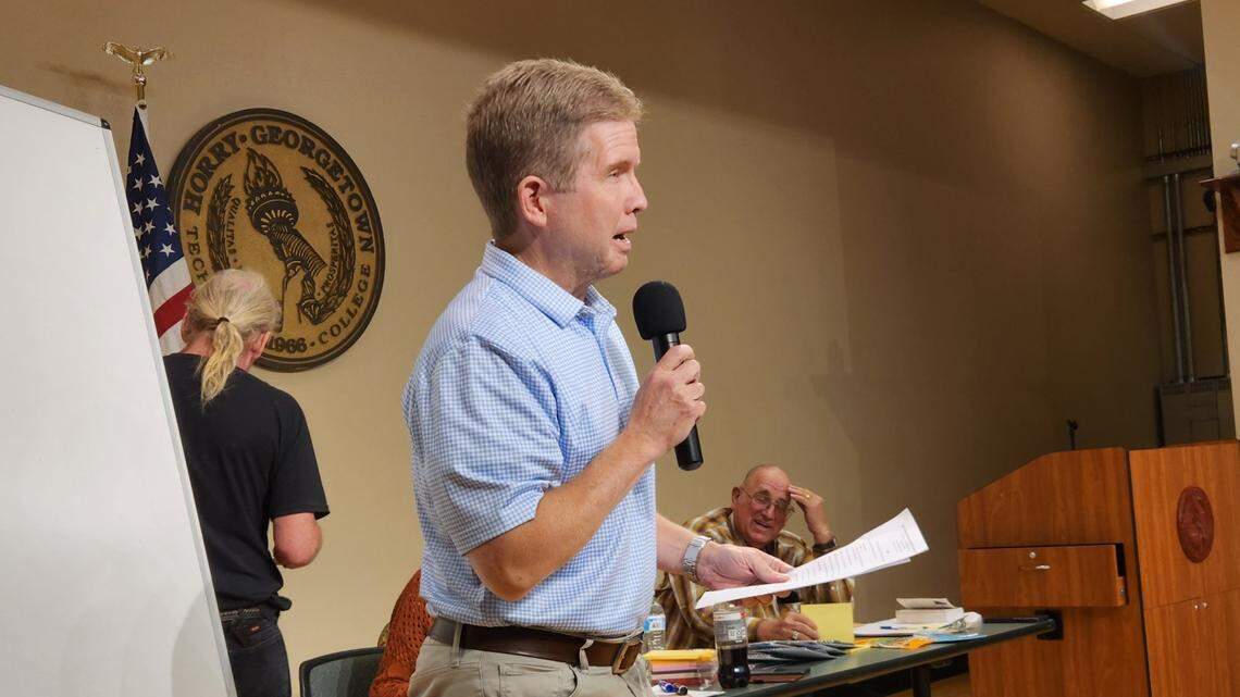 Myrtle Beach attorney Reese Boyd addresses members of the Horry County GOP on Oct. 11, 2022 following a special meeting where he was appointed chairman.