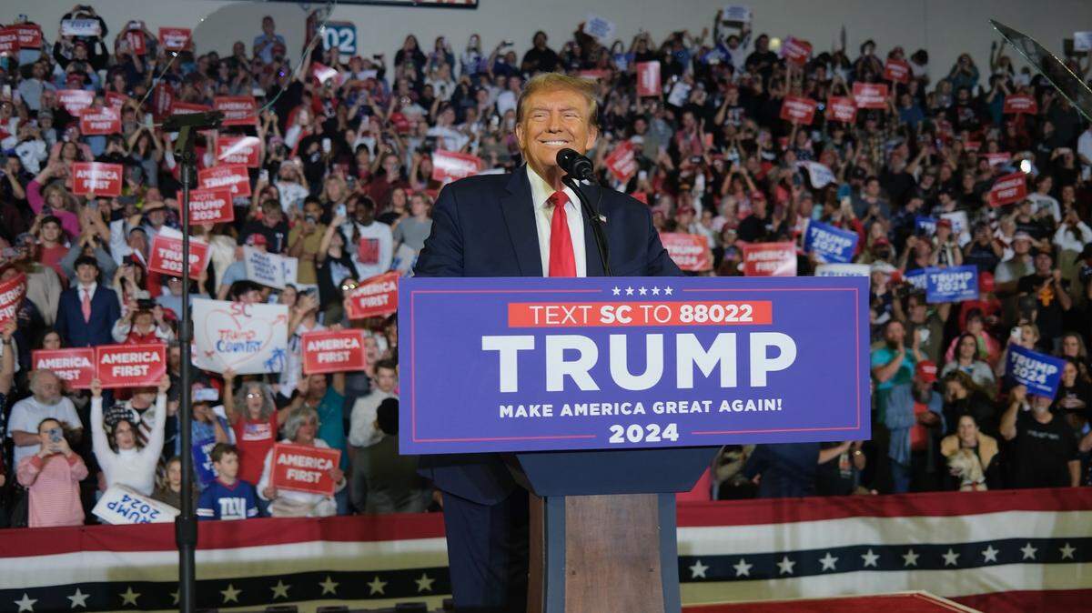 Former President Donald J. Trump speaks to a crowd of thousands at Coastal Carolina University in Conway, SC, on Saturday, Feb. 10, 2024.