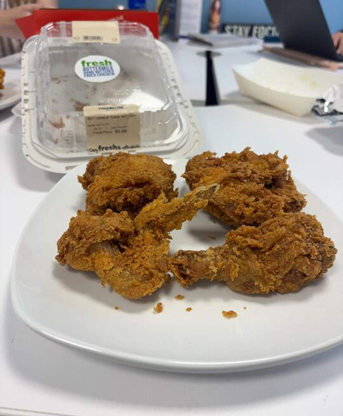 Food Lion fried chicken came in a pack of four pieces. It had the crispiest breading but lacked seasoning.