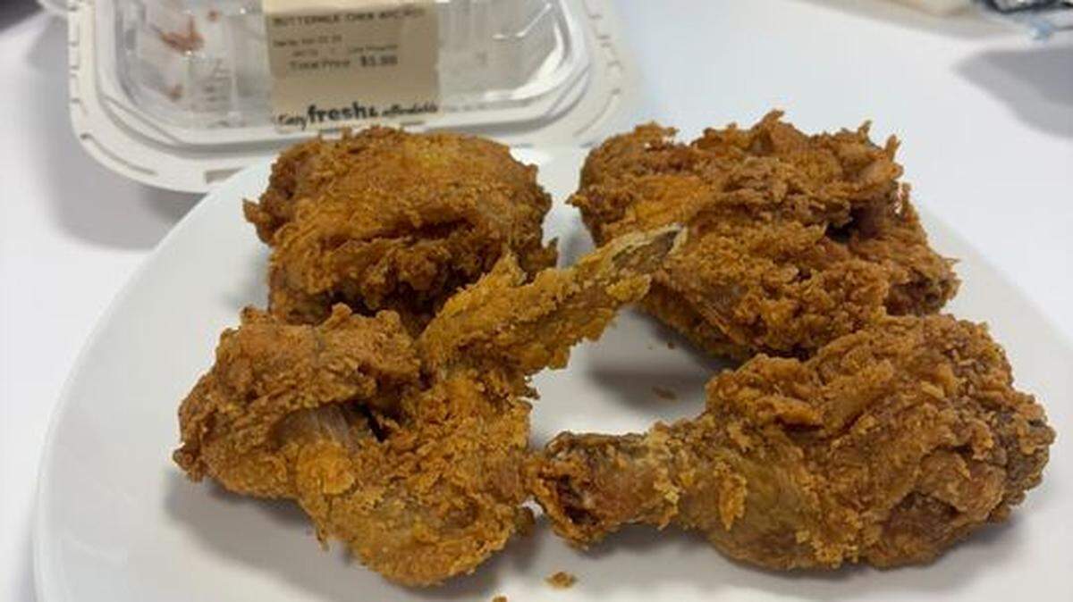 Food Lion fried chicken came in a pack of four pieces. It had the crispiest breading but lacked seasoning.