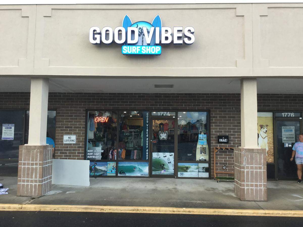 The Good Vibes Surf Shop opened Monday at Deerfield Plaza in Surfside Beach, S.C. Phil Jackson of Myrtle Beach, executive director of the Surf Dreams Foundation, and Mike Hufham of Wilmington, N.C., are the co-owners.