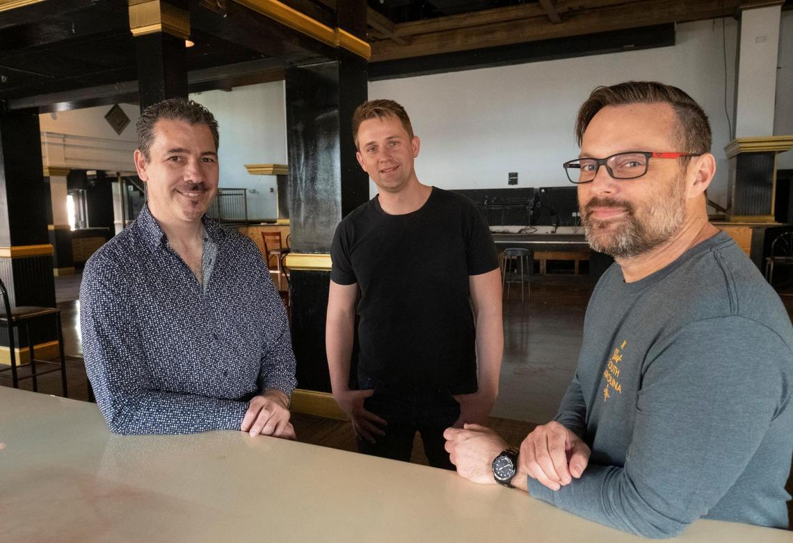 Magician and illusionist Charles Bach (left) will be one of three acts including world record juggler Niels Duinker(center) and comedy hypnotist Steve Falcon that are taking over the former Oz Nightclub building in Broadway at the Beach. March 11, 2021.