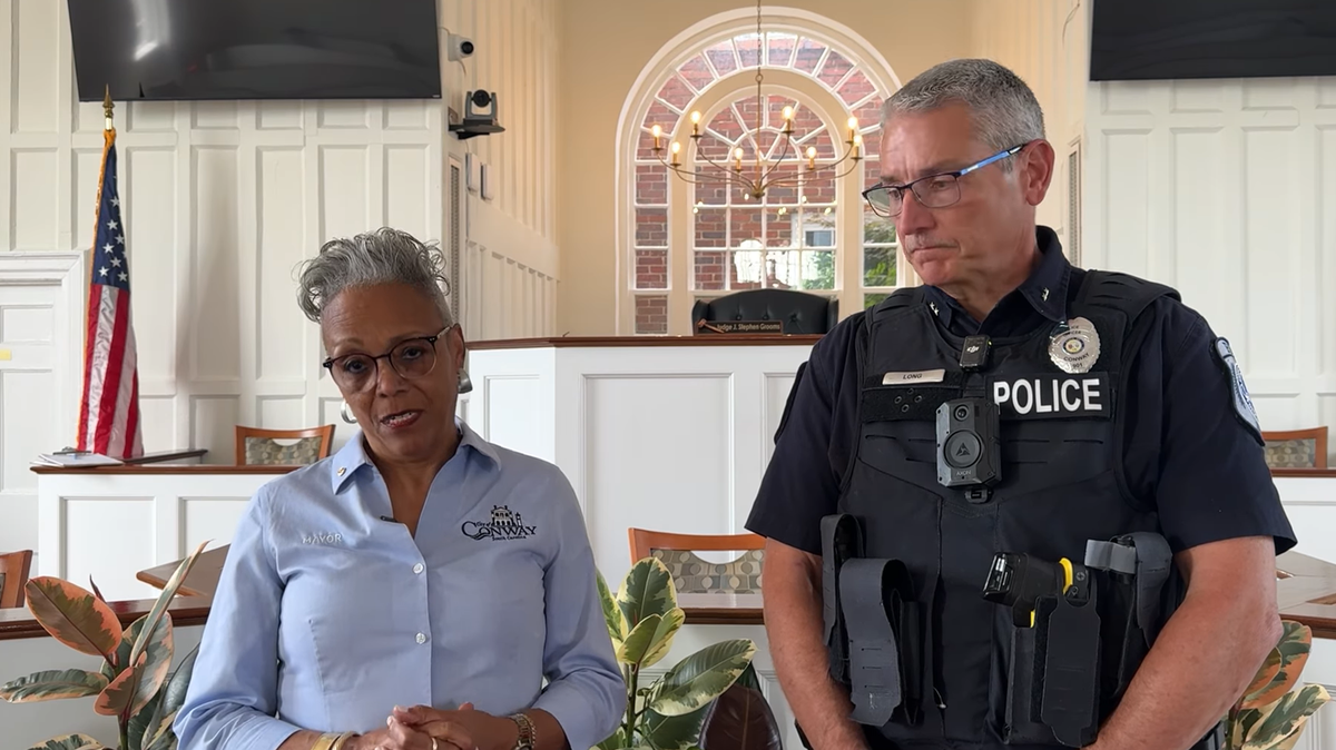 Conway Mayor Barbara Jo Blain and Police Chief Dale Long addressed recent gun violence in the city in a joint video on social media. via Facebook