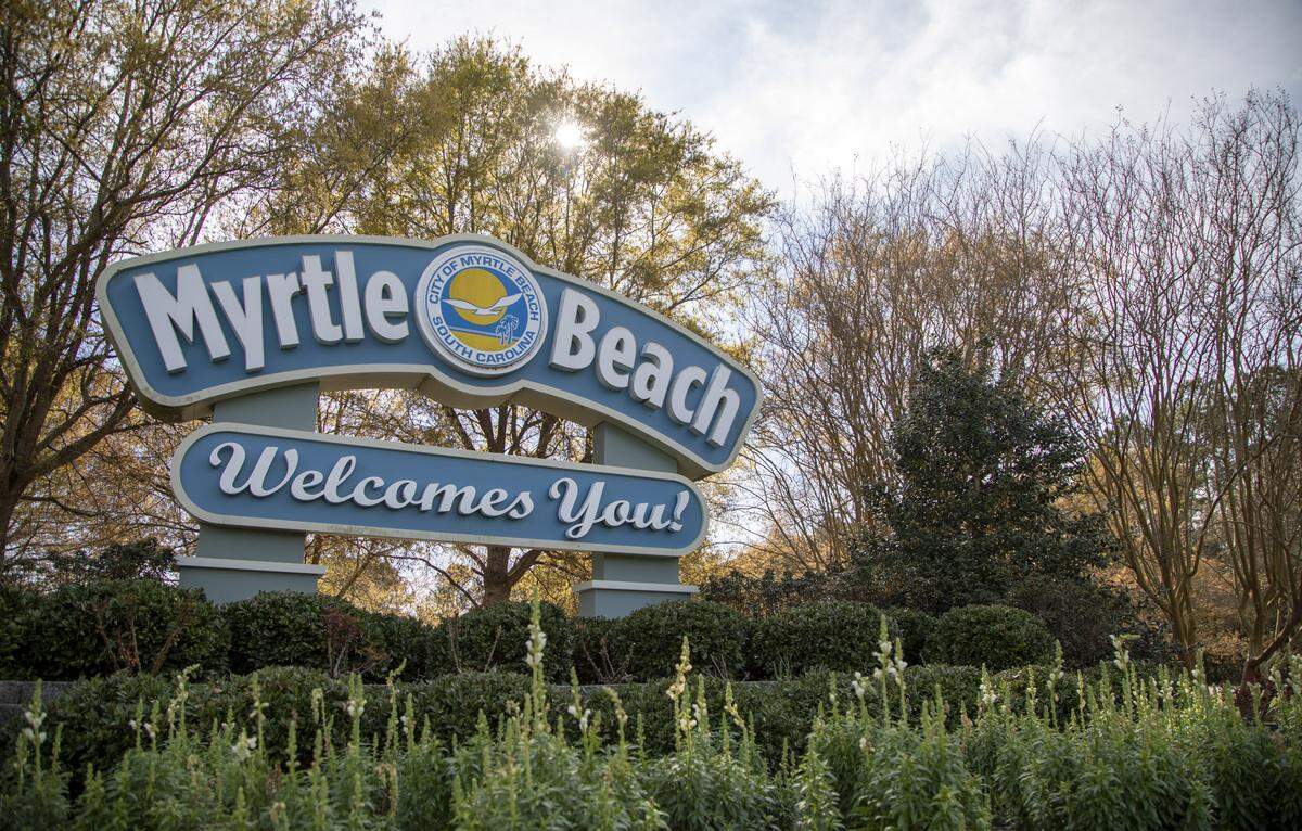 The welcome sign at the north entrance to Myrtle Beach, S.C.