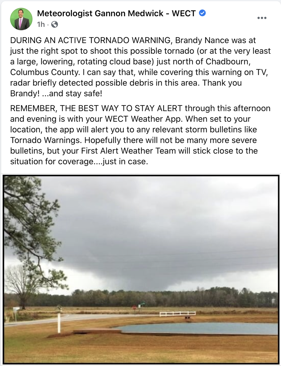 A tornado appears to have touched down in Chadbourn, North Carolina on Christmas Eve.