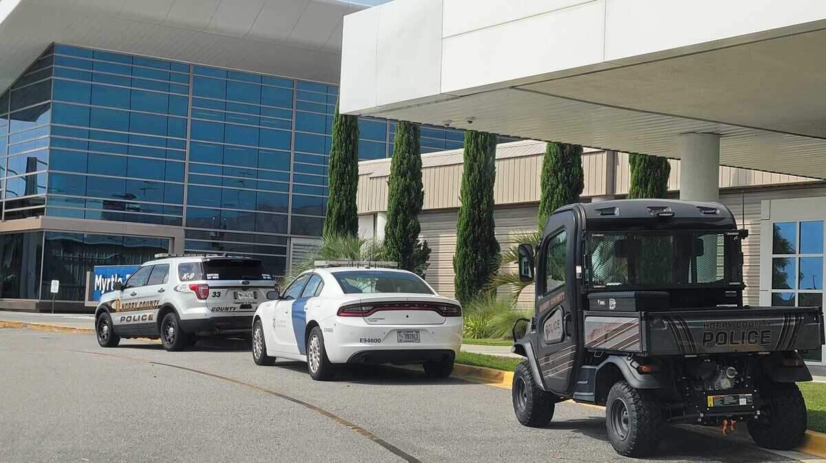 The Myrtle Beach International Airport typically has several law enforcement cars parked out front, like these vehicles from Horry County Police and U.S. Customs and Border Patrol.