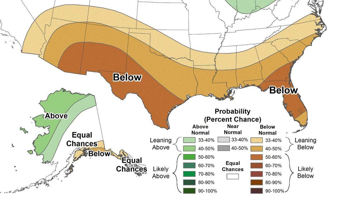 NOAA predicts the Myrtle Beach area will have less precipitation this winter.