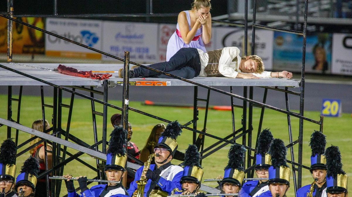 The North Myrtle Beach High School marching band performs a show called “Till death do us part,” on Senior Night at North Myrtle Beach High School. Oct. 1, 2021. The ‘Band of Chiefs’ will be traveling to Columbia this weekend to compete for the state championship for the first time in program history.