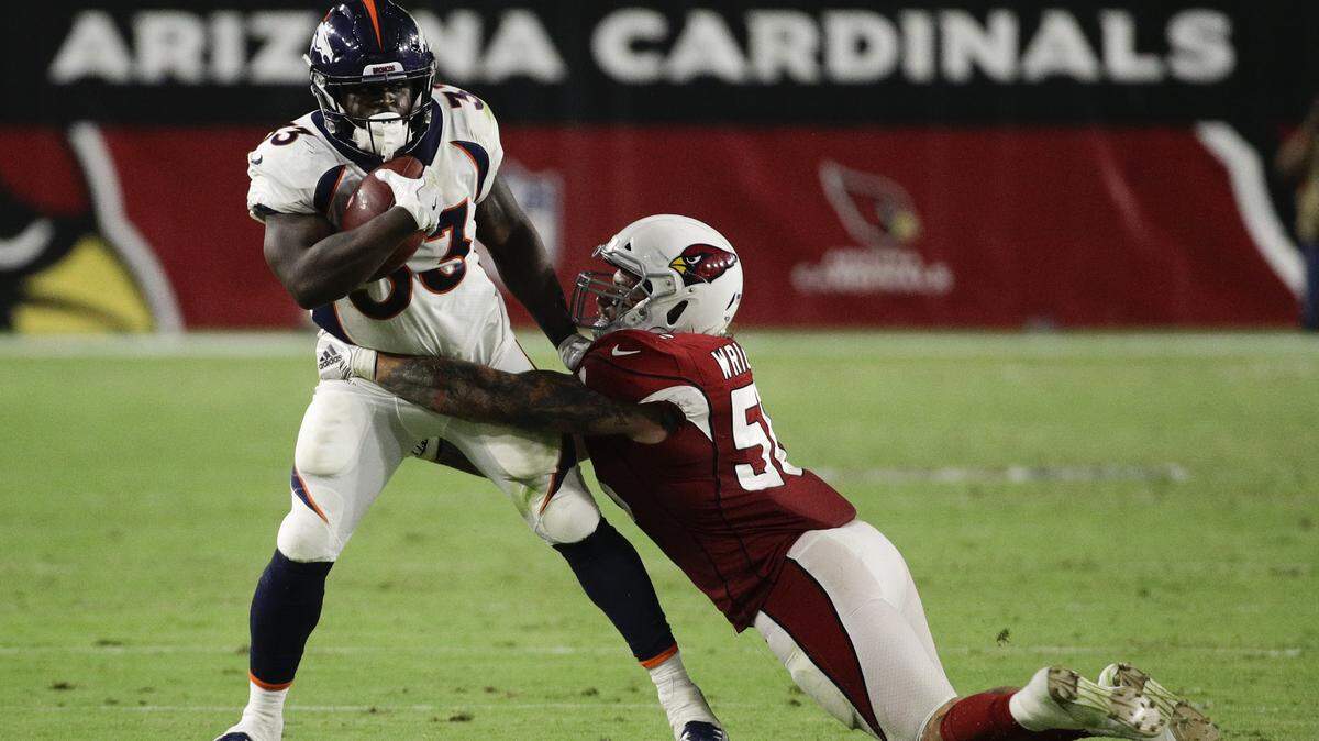De’Angelo Henderson, pictured with the Denver Broncos before being released in 2018, was signed by the New York Jets last season and is now in preseason camp with the Minnesota Vikings.