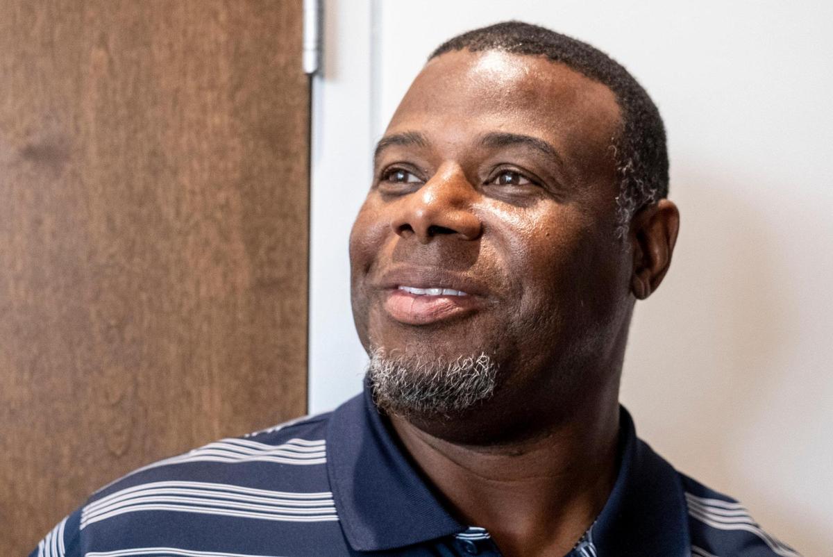 Baseball legend Ken Griffey Jr., came to Ten Oaks Middle School on Wednesday to visit 13-year-old Jordan Robinson and encourage him to continue to play baseball. Griffey personally delivered an invite for Robinson to go to the Hank Aaron Invitational baseball camp in Florida this summer. May 25, 2022.