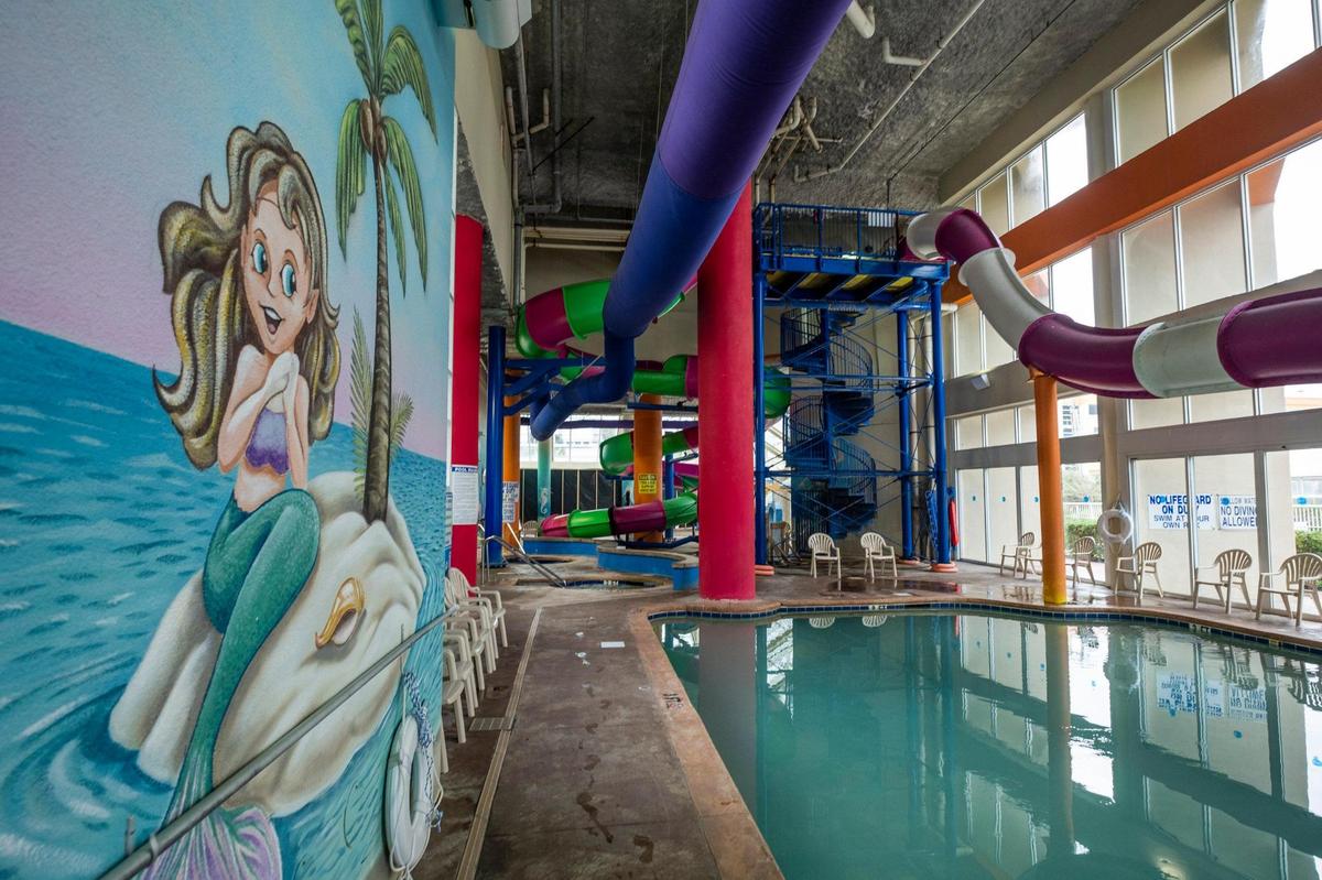 Dunes Village Resort on North Ocean Boulevard has two indoor water entertainment areas including speed slides, lazy river, hot tubs, and children’s play area. Dunes Village Resort is one of the Myrtle Beach resorts named top family-friendly hotels by Tripadvisor. December 14, 2022.