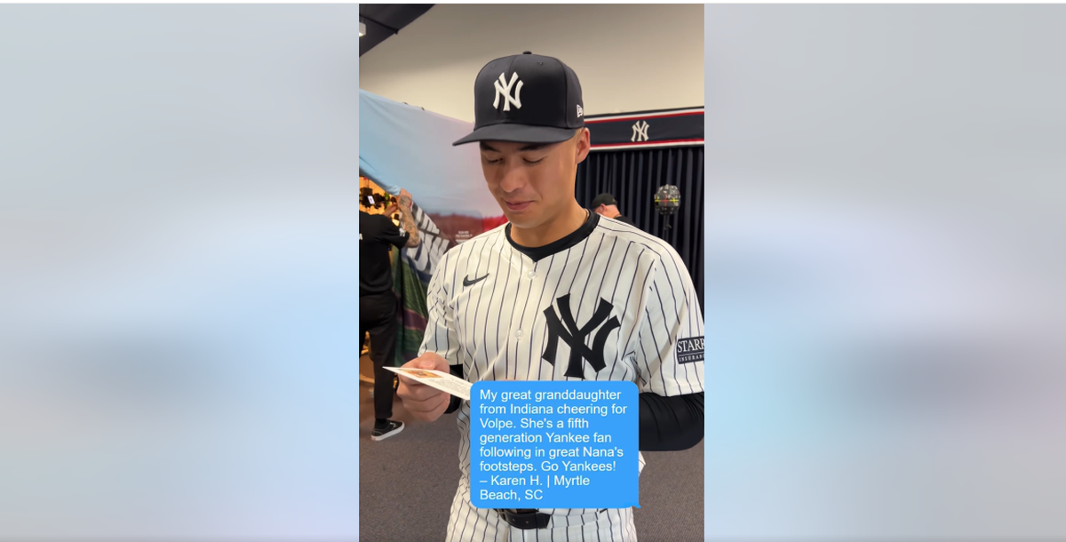 A screenshot of New York Yankees shortstop Anthony Volpe reading a text from a Myrtle Beach, SC fan.