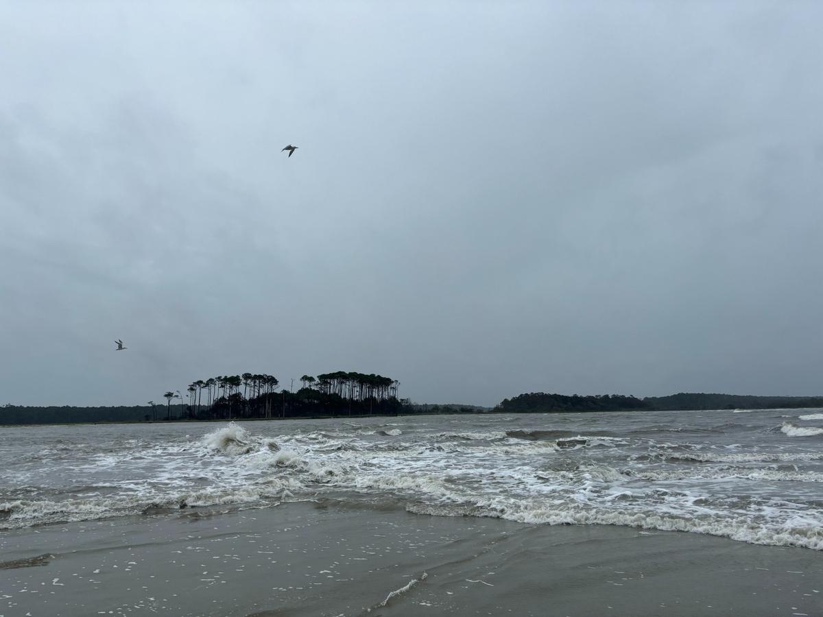 Rough seas before high tide in the Cherry Grove area Sunday, Sept. 15, 2024. As a storm passes through, large amounts of rain are falling on the Myrtle Beach, SC area.