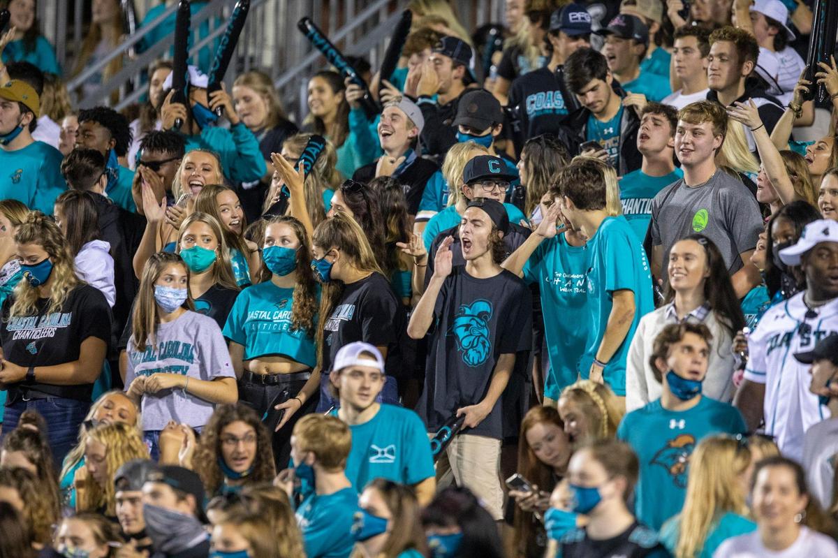 Coastal Carolina University football hosted Campbell during it’s 2020 home-opening game at Brooks Stadium in Conway, SC. on Friday night with strict guidelines in an attempt to guard against the spread of the coronavirus. Only 5,000 fans were allowed to sit in the stands. September 18, 2020.