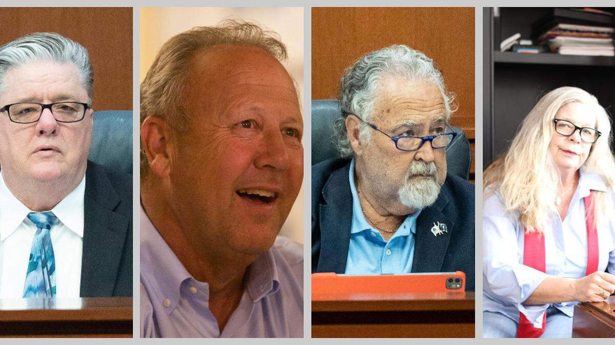 Johnny Gardner (left), Mark Lazarus (left-center), Johnny Vaught (right-center) and Katrina Morrison (right) are all running to be chair of Horry County Council.