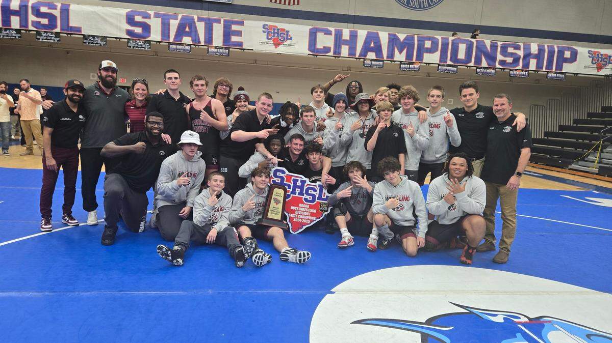 Carolina Forest wins the 2025 SCHSL Class 5A Division I wrestling championship on Feb. 8, 2025.