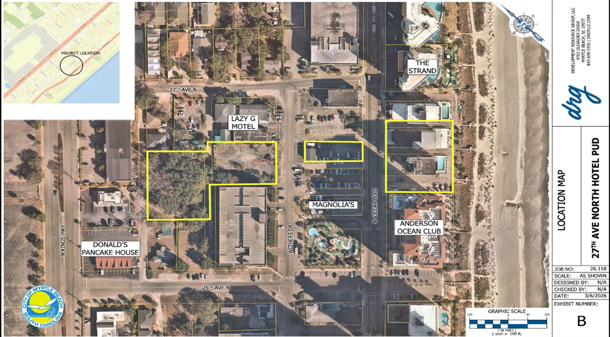 A map shows the area where a new hotel PUD could be created.