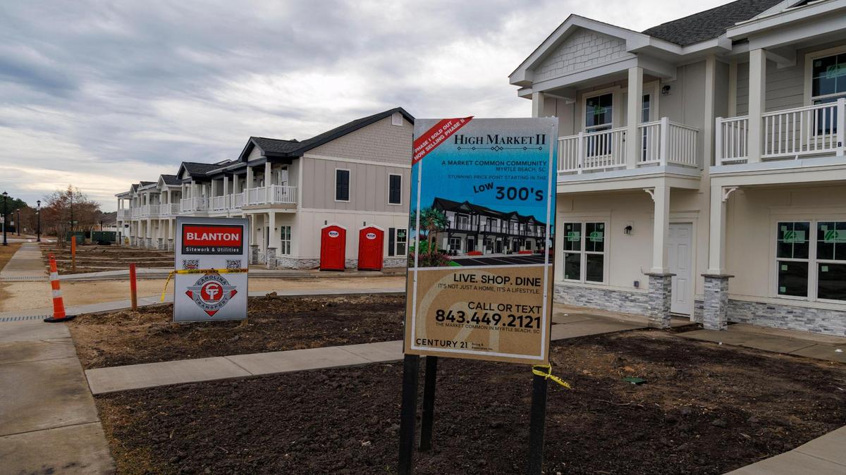 High Market II is an 86-unit townhome community coming to Market Common. The townhomes are under construction in the Market Common area of Myrtle Beach, S.C. Dec. 9, 2024.