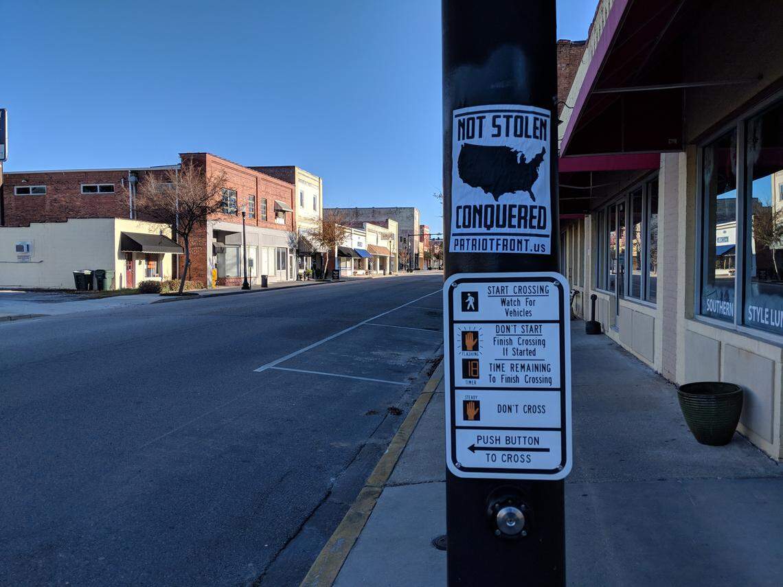 Posters from Patriot Front, a known white supremacist group, showed up in Conway over the weekend.