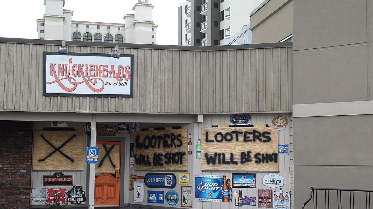 Knuckleheads Bar & Grill sent out a serious message to unwanted attention from looters.
Messages were left by business owners on the store fronts along Hwy 17 Business in Myrtle Beach on Thursday, September 13, 2018, as they waited for Hurricane Florence to make landfall.