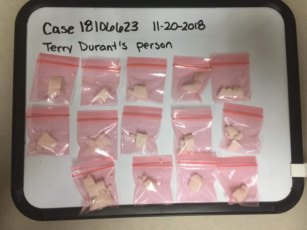 Terry Terill Durant was arrested for trafficking crack cocaine, possession cocaine, methamphetamine, a handgun and possession of a firearm during a violent crime.