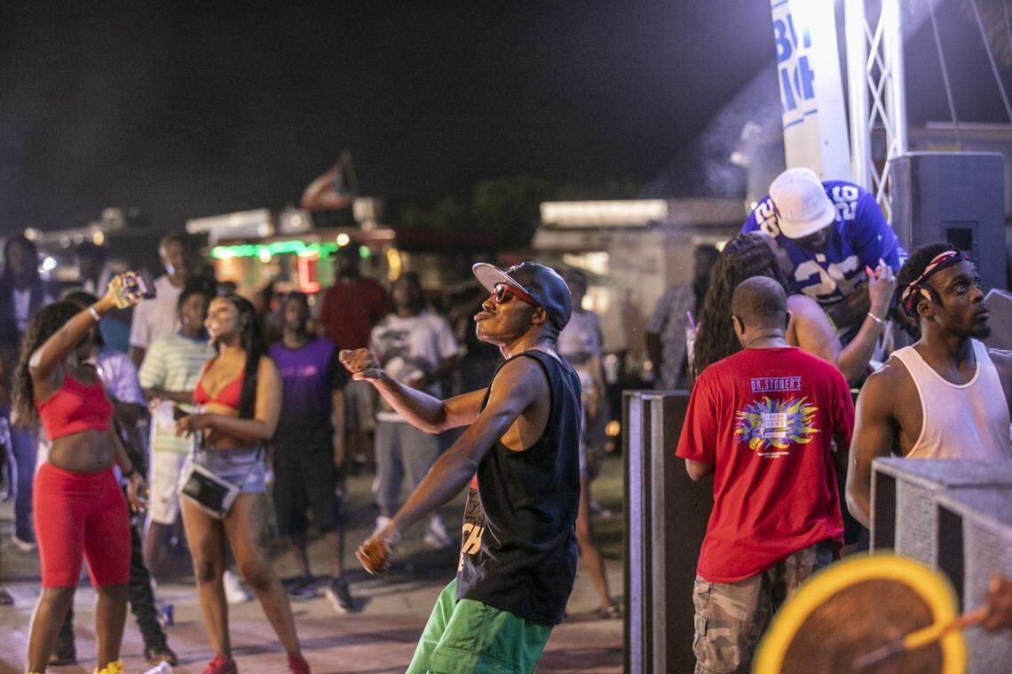 Bikers party to the sounds of a DJ at the Atlantic Beach Bike Fest. File photo.