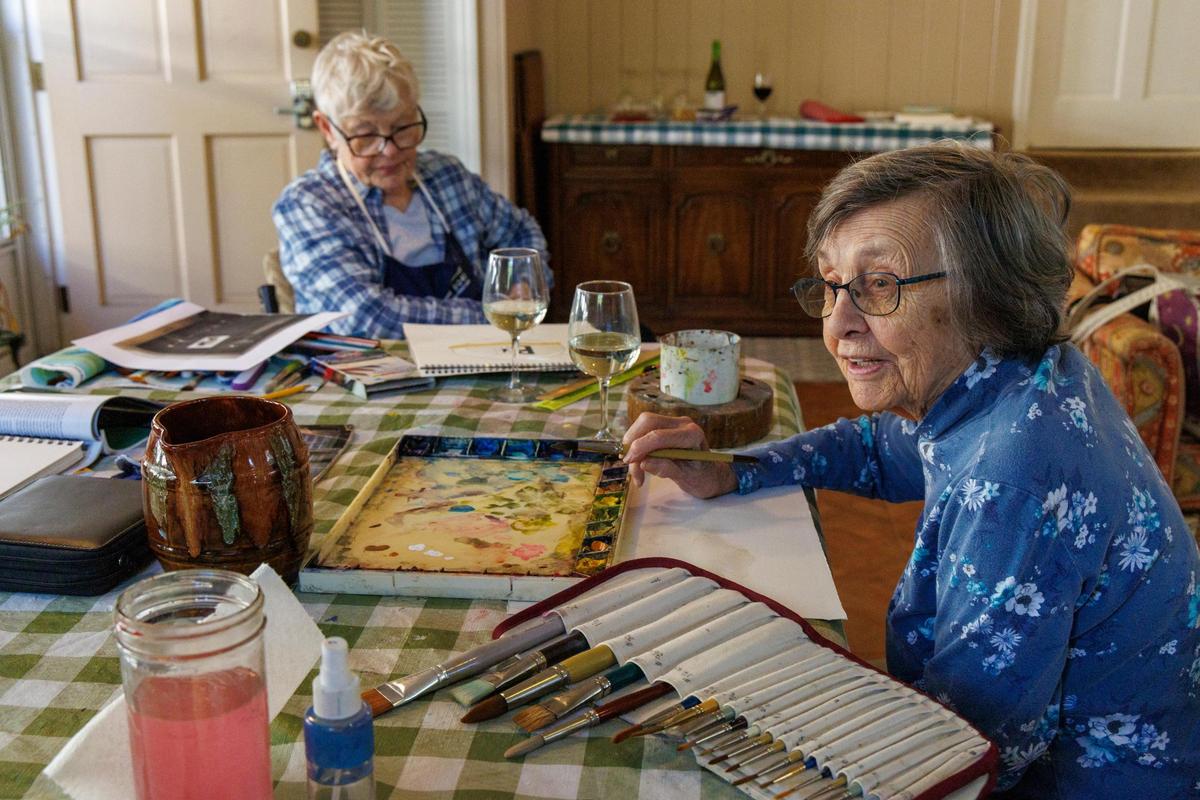 Dot Herron (front) and Carla Makela work on their art pieces during one of their regular “Back Porch Painters” Tuesday afternoon gatherings. The Town of Briarcliffe Acres is a wooded oceanfront enclave between Myrtle Beach and North Myrtle Beach that is home to 527 residents on 260 lots. Incorporated in 1976, the town has only two paid staff members but there is a waiting list for any property that goes up for sale. Feb.10, 2025