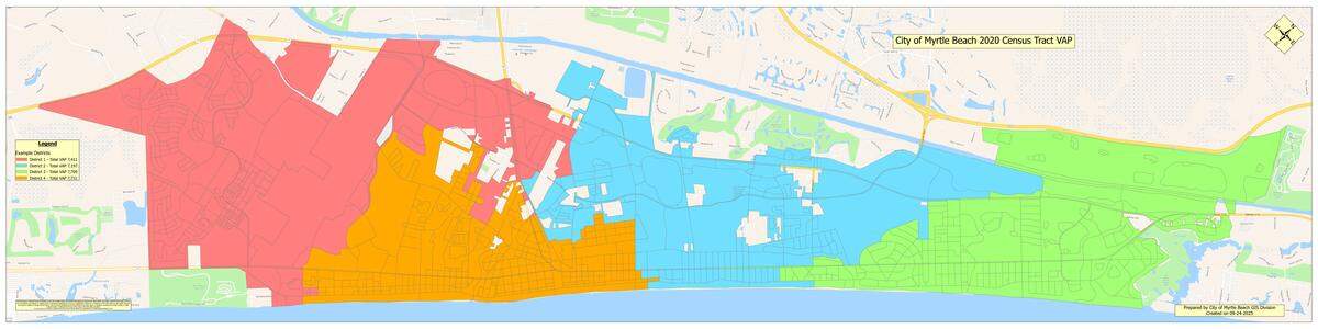 Planning maps show how Myrtle Beach could be divided into four or six council districts.