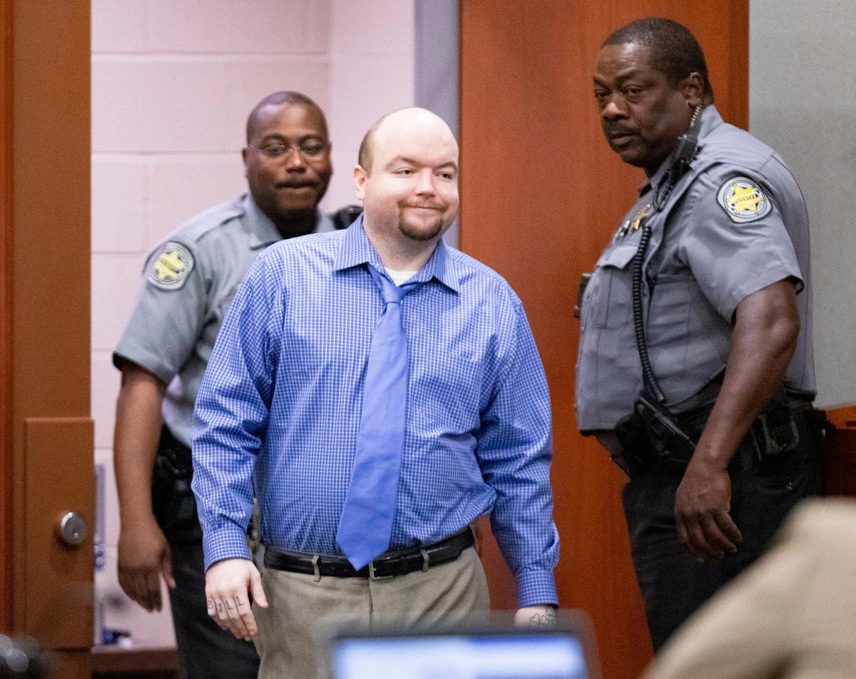 Kenneth Carlisle enters a courtroom after a break Wednesday morning at the Horry County Courthouse on the second day of proceedings in Carlisle’s murder trial with co-defendant Jordan Hodge. Hodge and Carlisle, her boyfriend, are charged with two counts of murder in connection to the killing of 45-year-old William “Chet” Clemons and his 64-year-old wife, Linda McAllister.