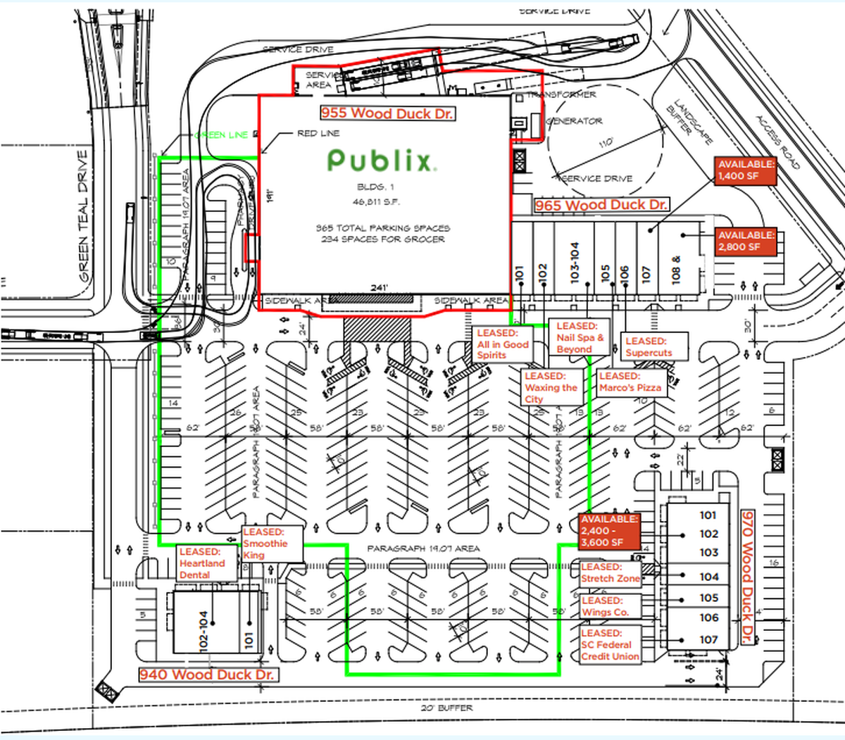 Blueprint of Coventry Marketplace development. This Myrtle Beach-area development, anchored by Publix, will welcome new businesses and restaurants. Screenshot from Belk Lucy leasing brochure. February 13, 2023.