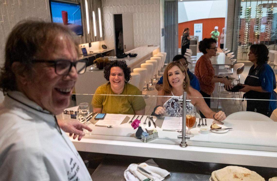 Chef Joe Bonaparte, Executive Director of the HGTC International Culinary Institute interacts with guest during lunch in the Fowler Dining Room. The Fowler Dining Room restaurant, part of Horry-Georgetown Technical College is operated by culinary institute students in their second-and-final year of the program from Monday through Thursday for lunch. September 19, 2022.