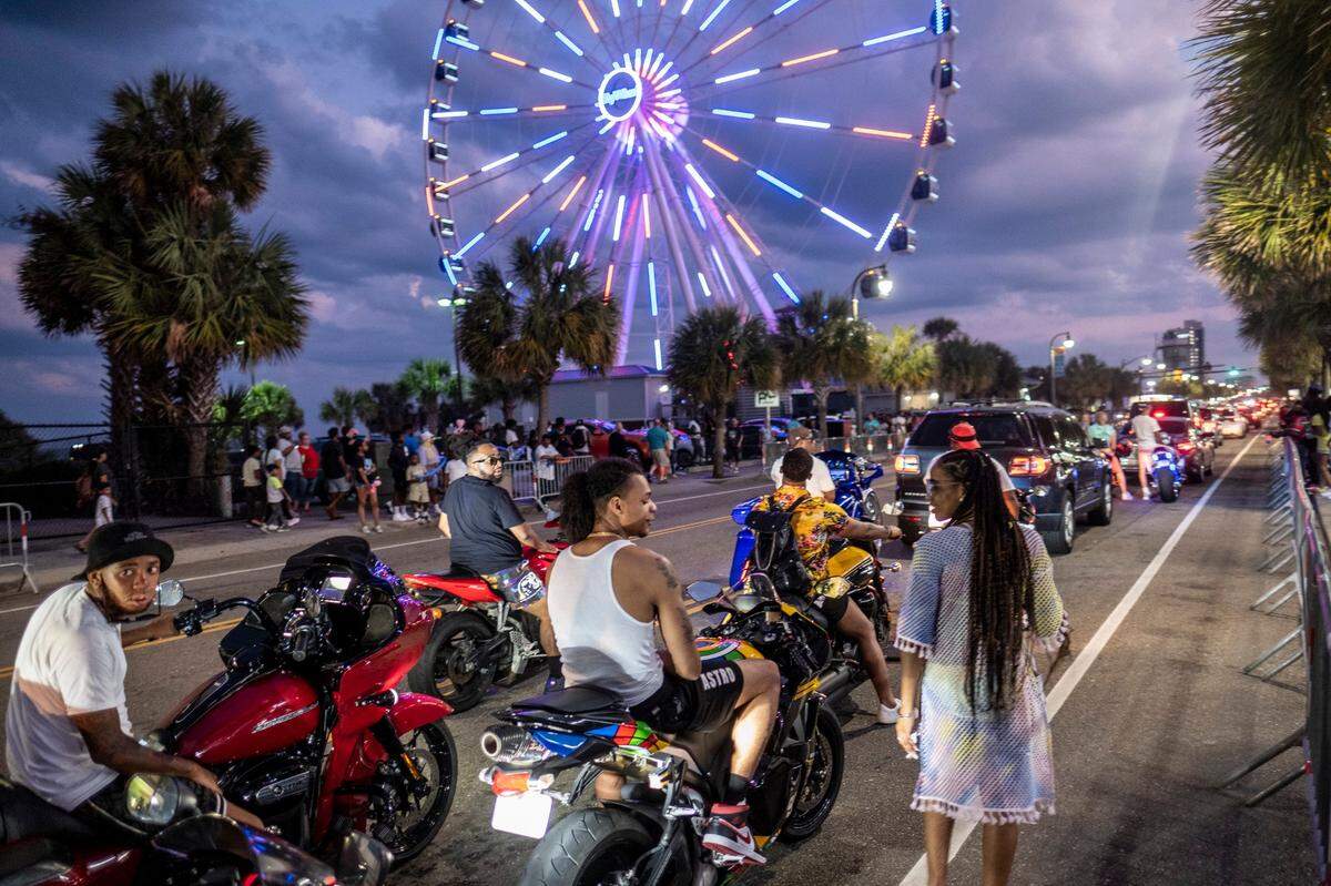 Motorcyclists along Ocean Boulevard during Atlantic Beach Bike Fest 2022. The motorcycle rally returns this year, bringing an influx of traffic to the area.