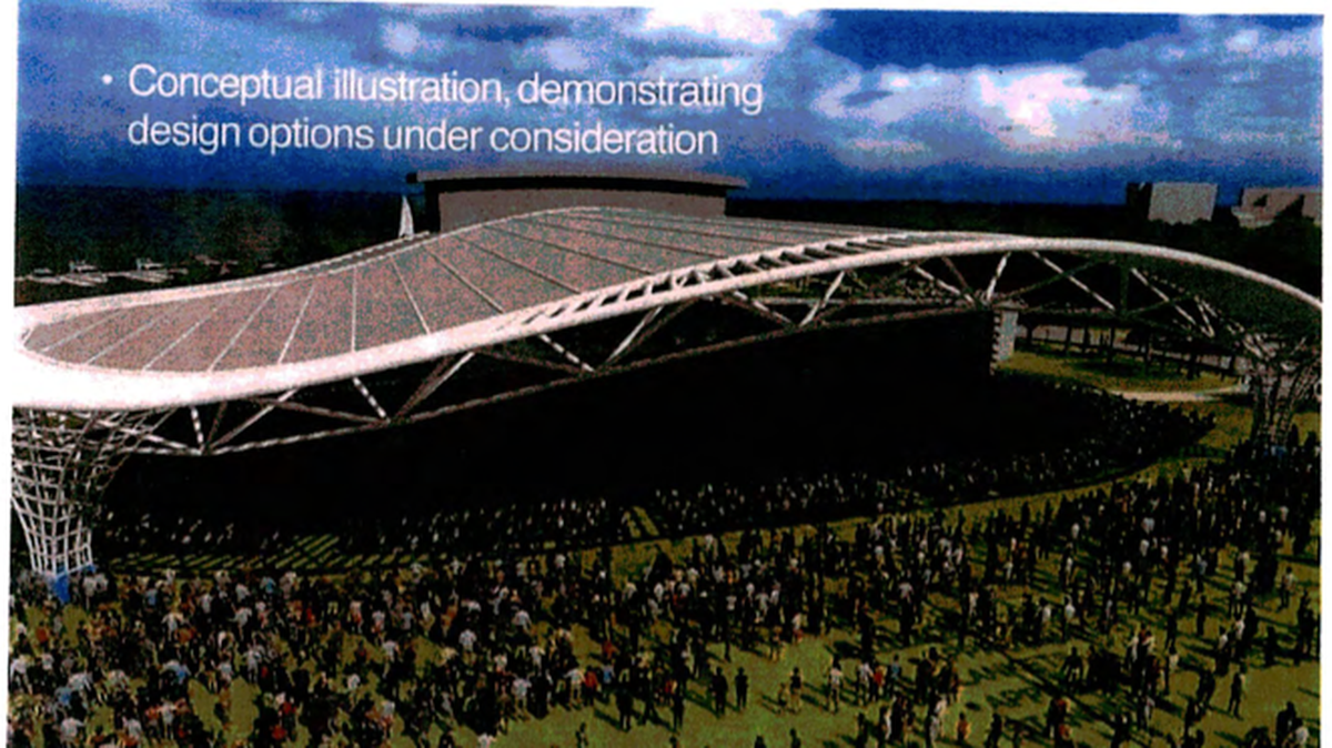 A page from a 2021 presentation by developers showing a conceptual design of an amphitheater they planned to build near S.C. 905 and 22. County leaders rejected those plans, but the developers may be trying again in Conway.