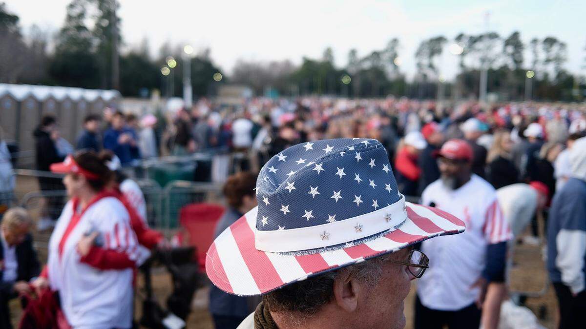 Former U.S. President Donald Trump will appear on Saturday afternoon for a “Get out the Vote” rally at the HTC Center at Coastal Carolina University in Conway, S.C. The event comes prior to the S.C. Republican primary and is the first time Trump has held a rally in the Myrtle Beach area since his successful run for President in 2016. The HTC center held 3,000 supporters an “overflow” crowd lined up outside the venue. Saturday, February 10, 2024.