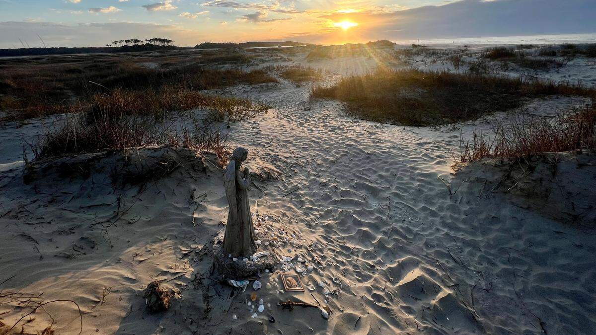 Statue locally known as the ‘Angel of Hope’ in the dunes of the Cherry Grove section of North Myrtle Beach. Photo courtesy Marissa Cooper Winstead. April 12, 2022.