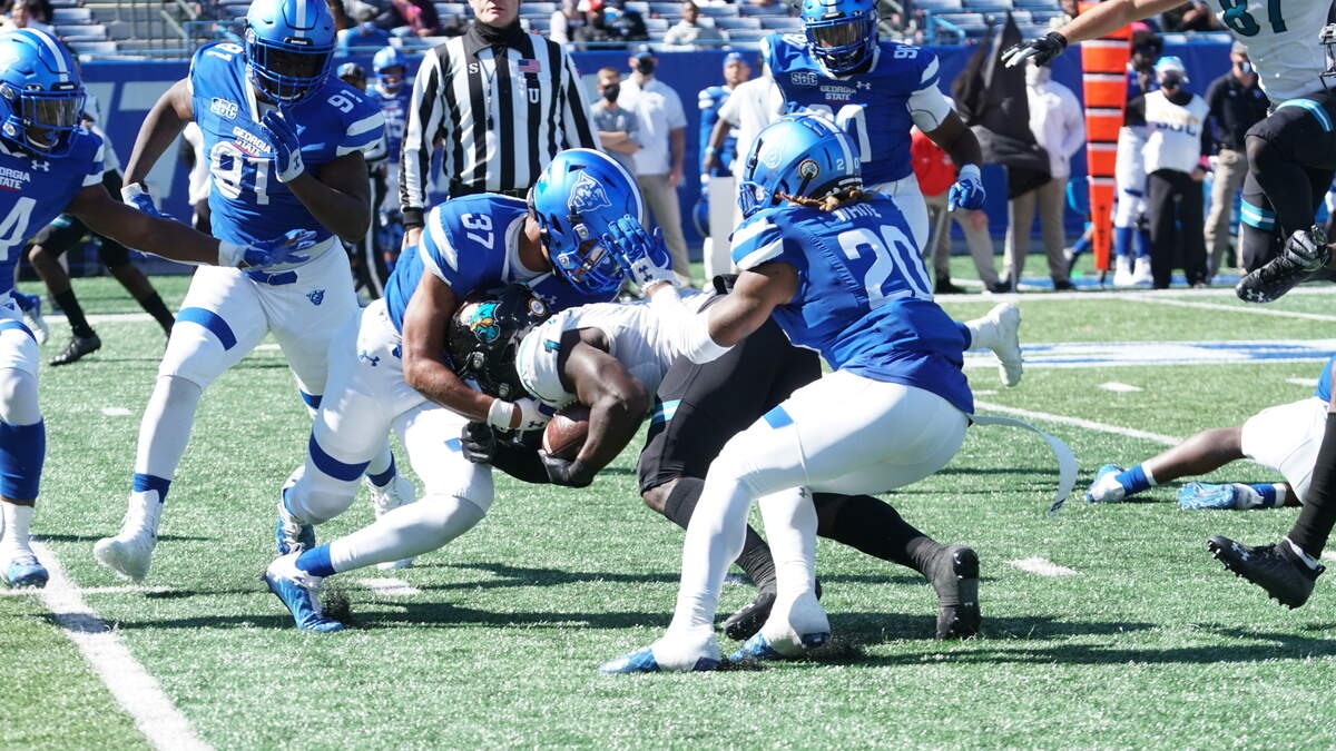 Coastal Carolina senior running back C.J. Marable gains yards against Georgia State on Saturday at Center Parc Stadium in Atlanta. Oct. 31, 2020