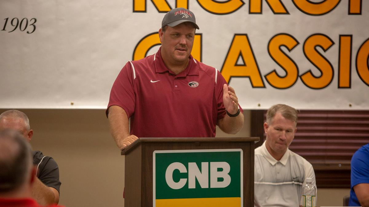 Carolina Forest football coach Marc Morris speaks at the CNB Kickoff Classic  luncheon on Tuesday.