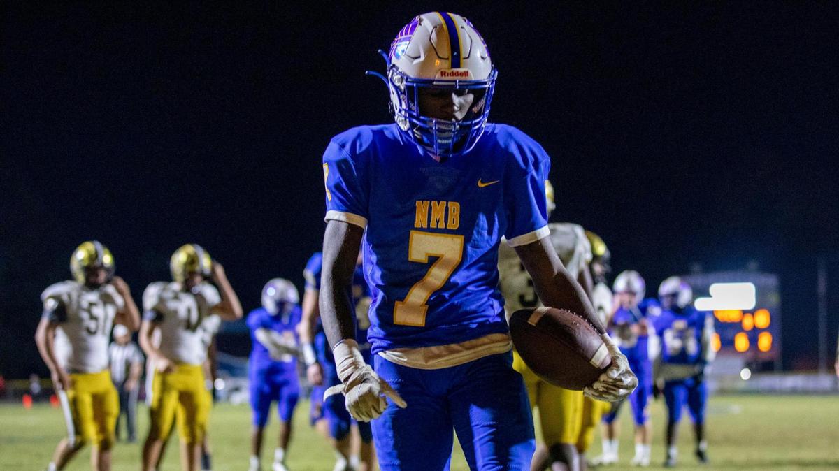 Nyliek Livingston strolls into the end zone against North Augusta to score in the first half. North Myrtle Beach hosted North Augusta Friday night in the second round of Class 4A playoffs. November 20, 2020.