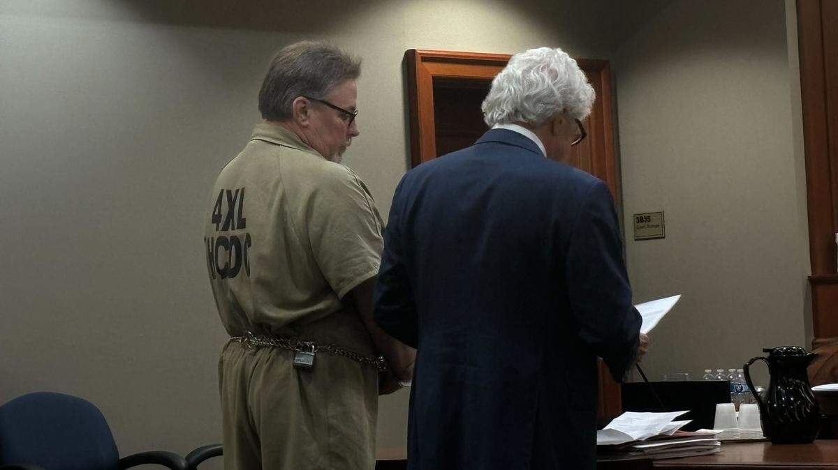 Randy Barnhill, of Conway, was denied bond for a third time on Oct. 29, 2024. He has been accused of sexually assaulting at least five women in the 2000s. Barnhill, left, stands next to his attorney Morgan Martin, right.