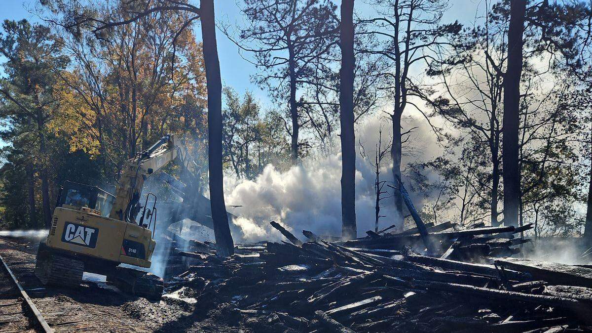 Horry County Fire Rescue responded Tuesday morning to a large pile of railroad ties on fire in the Carolina Forest area. Crews continue to put out the burning wood.