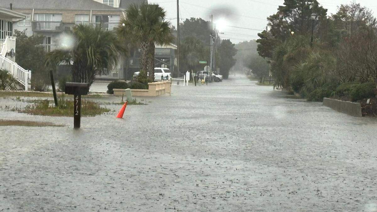 Streets in North Myrtle Beach underwater on Sunday. A storm brought coastal flooding, high winds and heavy rain to the Myrtle Beach area. Photo from the City of North Myrtle Beach on Facebook. Dec. 17, 2023