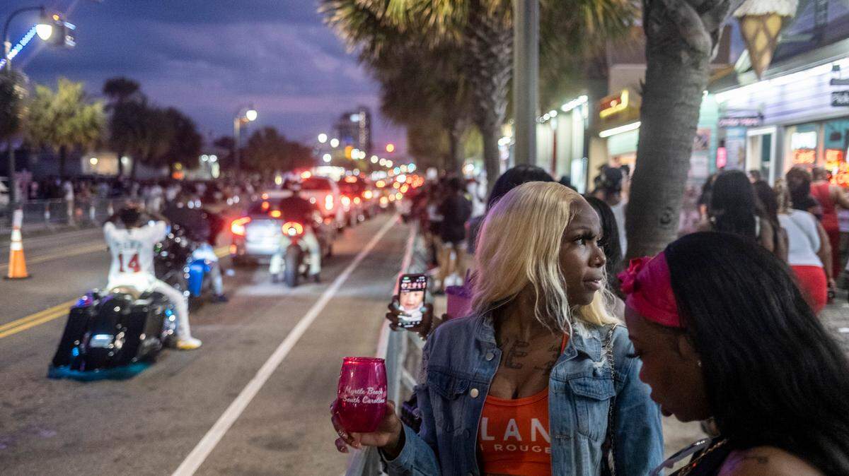A busy Saturday night on Ocean Boulevard during Atlantic Beach Bikefest 2022. City officials have begun “flushing” the city’s main drag in an effort to control traffic and large crowds.