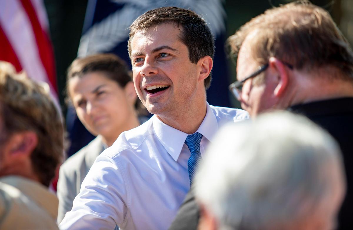 South Bend, Indiana Mayor and 2020 Democratic Presidential Candidate Pete Buttigieg greets supporters after speaking Tuesday morning along the Conway Riverwalk in Conway, S.C.