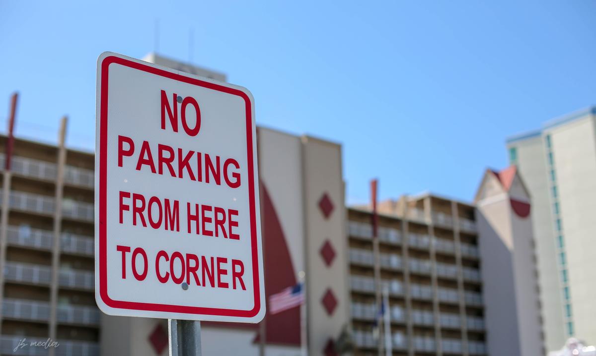 A No Parking sign on the median on Ocean Blvd. 4th and 5th Ave. N. in North Myrtle Beach, S.C.