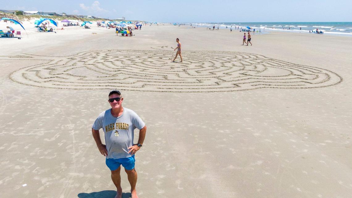 Sunset Beach Maze Man has captivated vacationers and locals. How he makes his sand designs