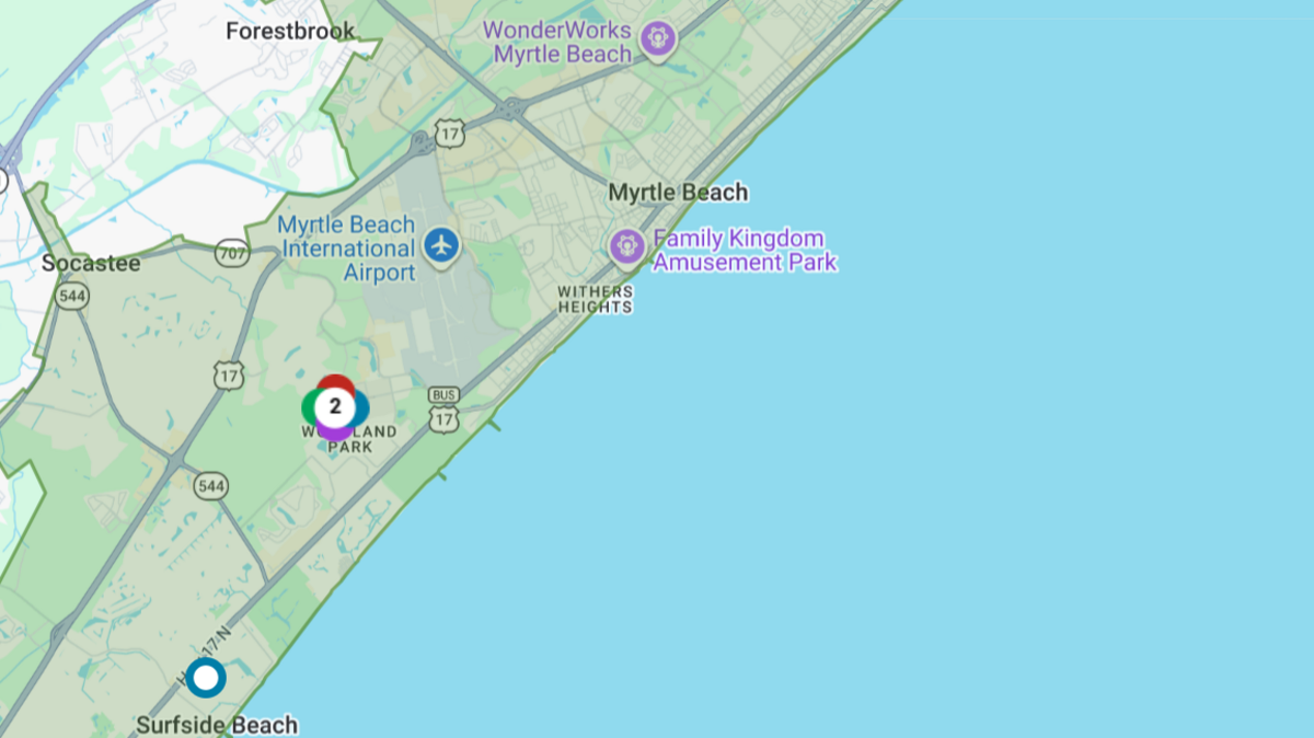 Myrtle Beach power outage area on June 16, 2026.