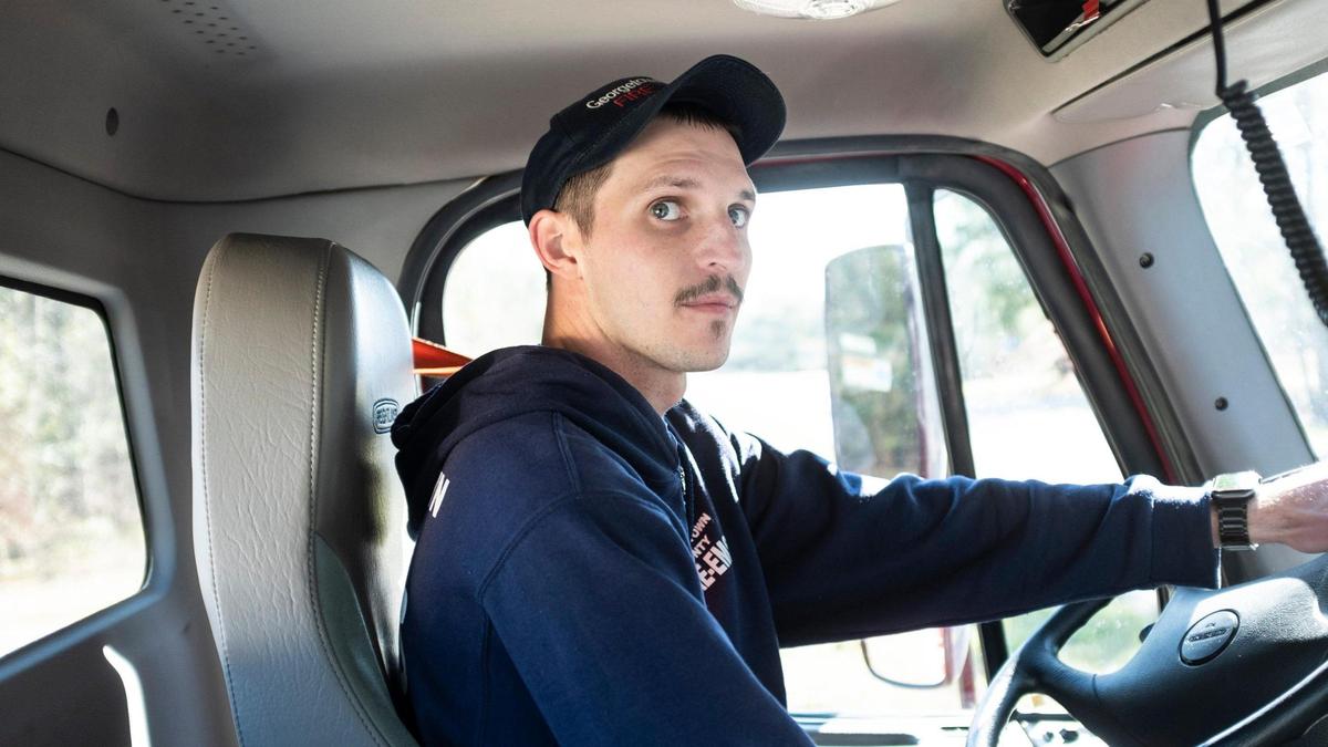 Firefighter Matt Howell of Station 8, in Plantersville, S.C. drives his truck through his community. Howell says that he has gotten used to being by himself in the remote station, but admit he’s concerned that, “there’s no one to watch your back.” Staffing shortages at Georgetown County Fire have resulted in only having one firefighter per station or truck, well below national safety standards. February 28, 2020.