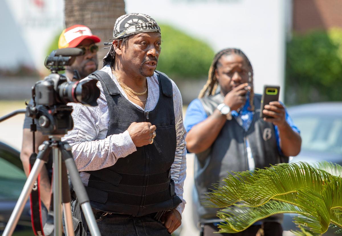 Marlon Robinson of New York speaks during during a press conference regarding Black Bike Week Thursday morning on the steps of City Hall in Myrtle Beach.