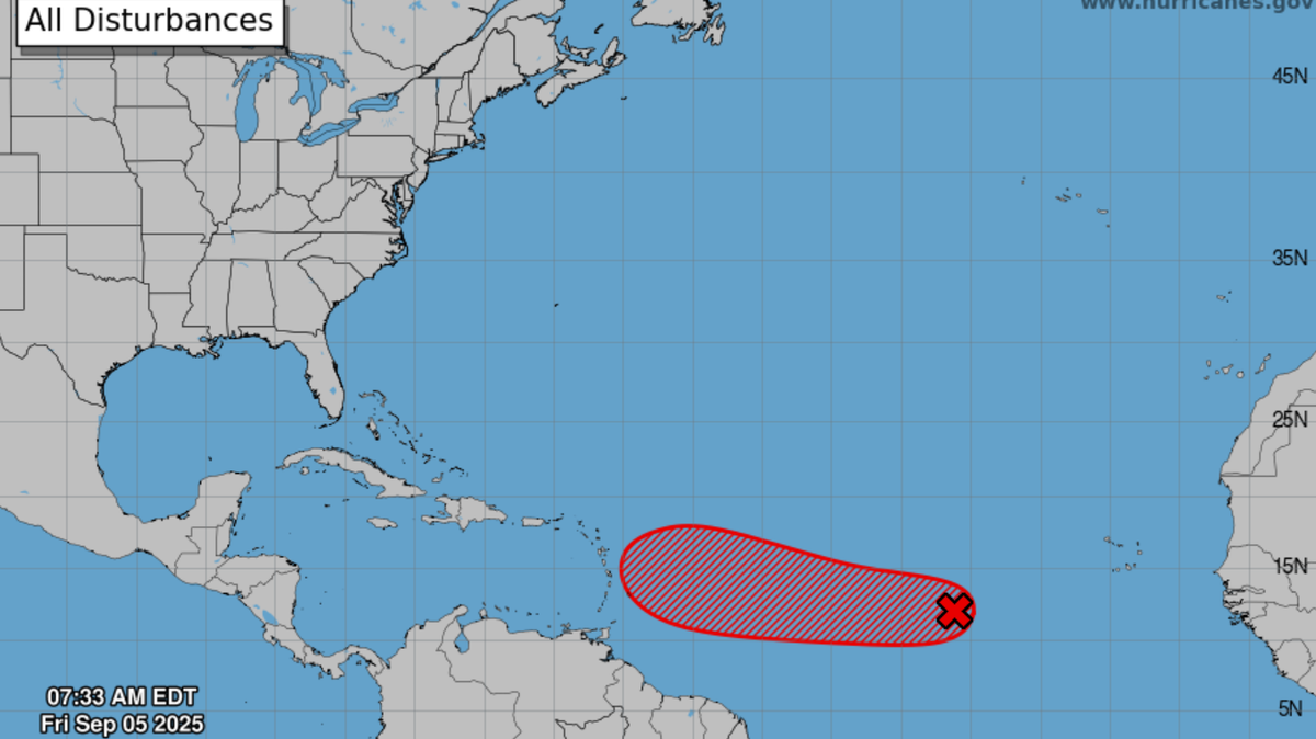 A tropical disturbance in the Atlantic has a 90% chance of forming Tropical Storm Gabrielle. via the National Hurricane Center