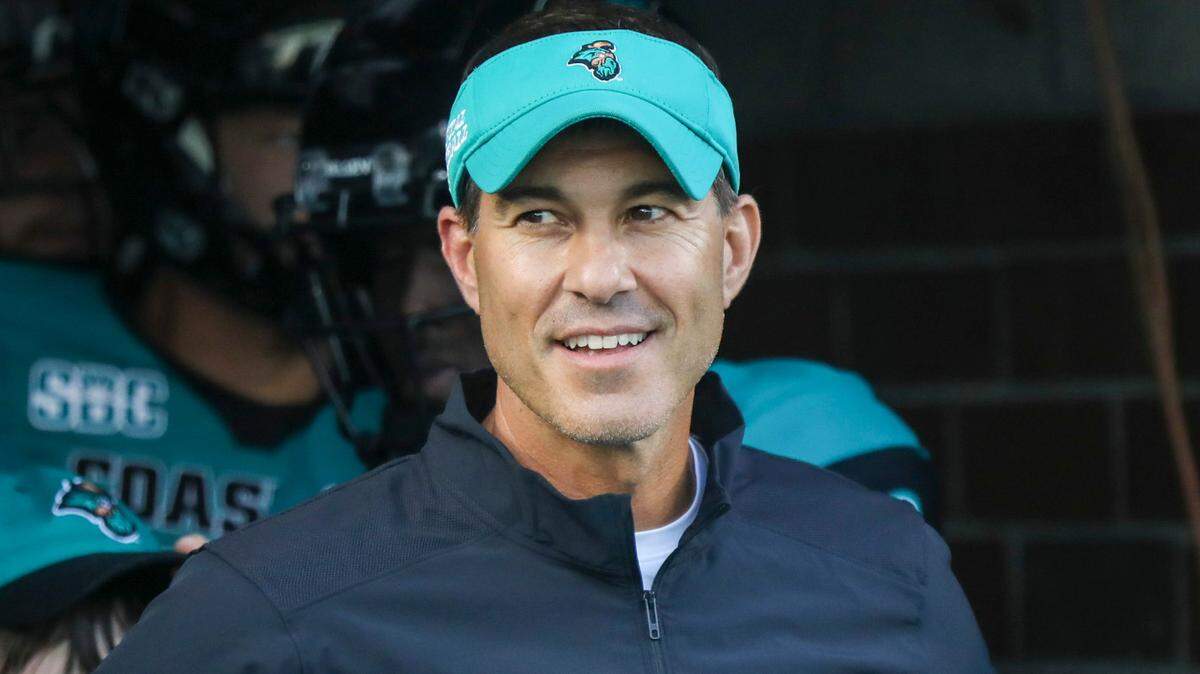 Coastal Coach Jamey Chadwell prepares to take his team on the field. Coastal Carolina University beat Army in the first game of the 2022 season at Brooks Stadium 38-28. A record crowd of 21,165 attended the game. Sept. 3, 2022.